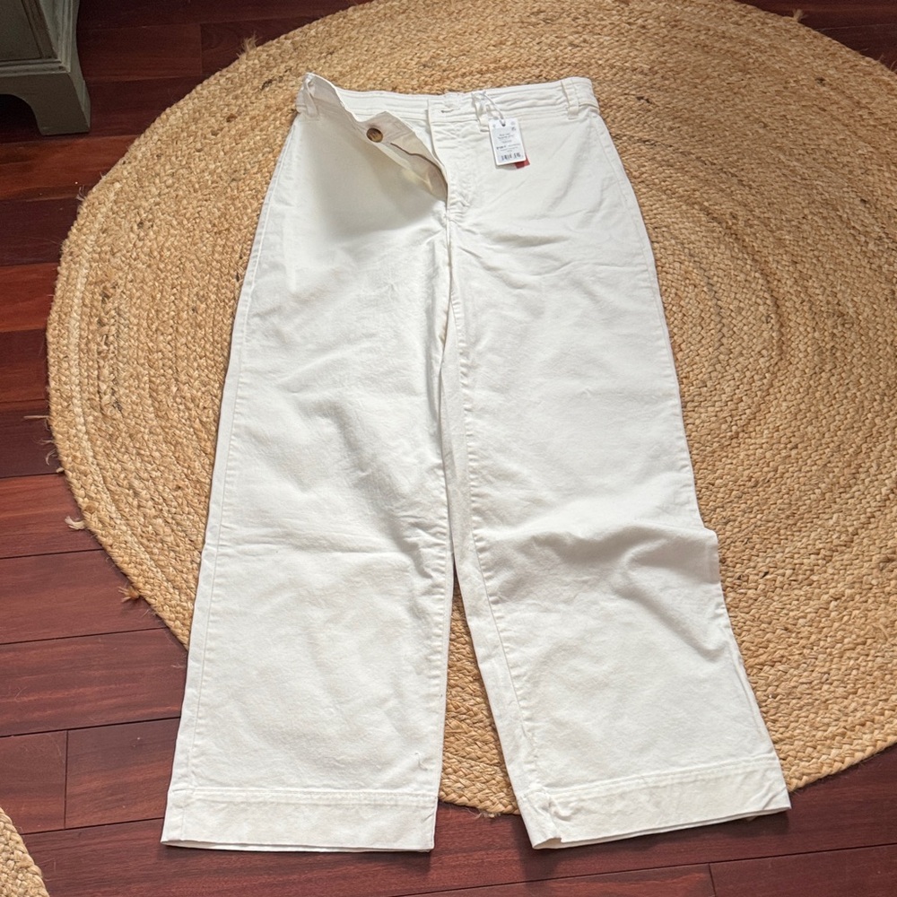 Marine Layer White Slim Wide-Leg Crop Pants